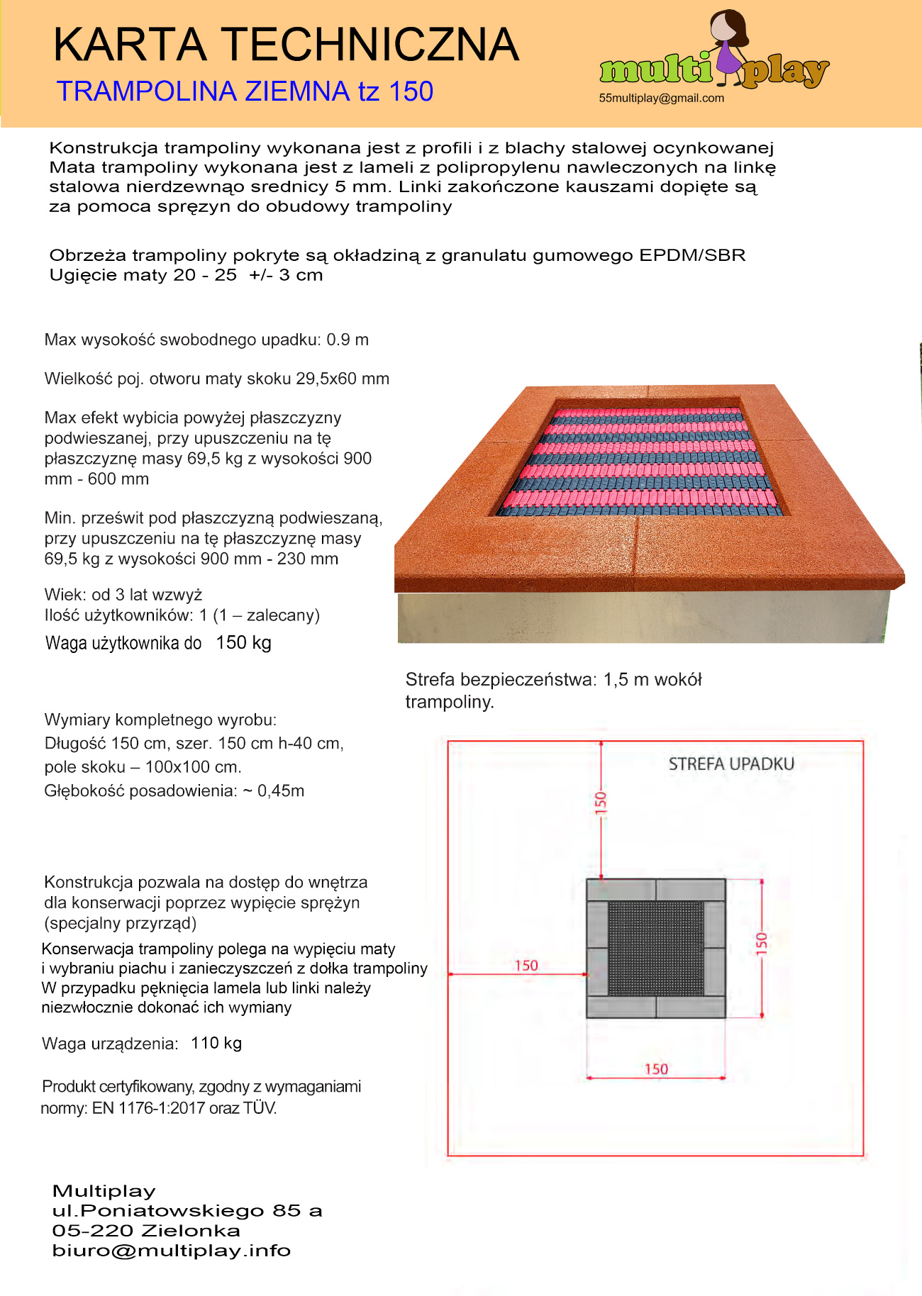 Karta techniczna - Trampolina 150