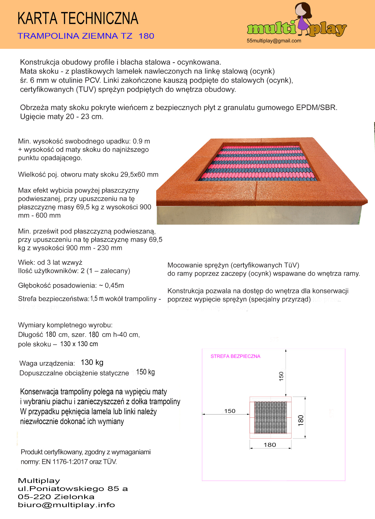 Karta techniczna - Trampolina 180