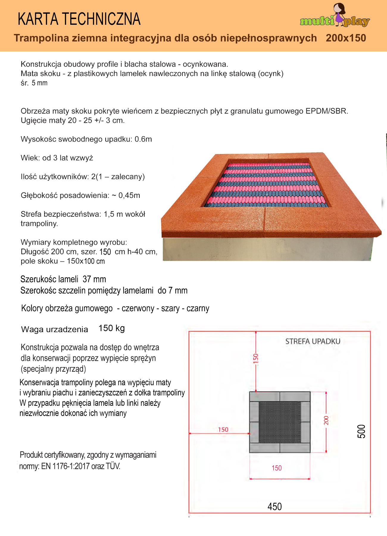 Karta techniczna - Trampolina 200 x 150